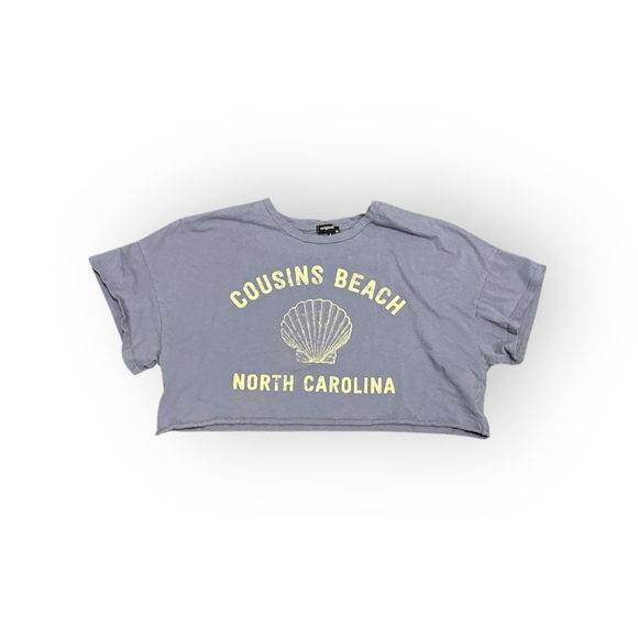 Originality Cousins Beach North Carolina Cropped T-Shirt Women’s Lavender Sz L - Picture 2 of 5